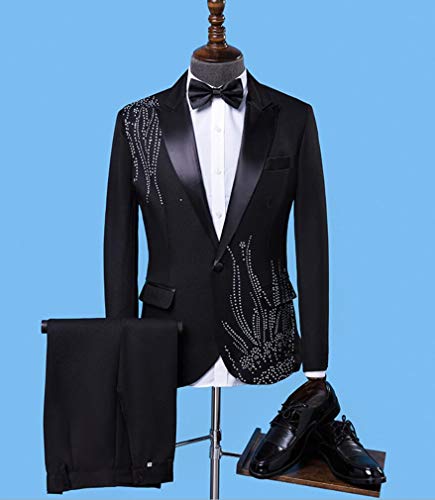 Men's Slim Fit Black One Button Prom Suit 2 PC Shawl Lapel Performance Suits Men Suits2