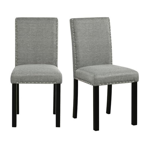 S Set Of 2, Fabric Upholstered Parsons Kitchen Chair W/nailhead Trim,solid Rubber & Bent Wood Legs, Thick Padded Seat, Armless Side Chairs For Living Dining Room Restaurant, Grey