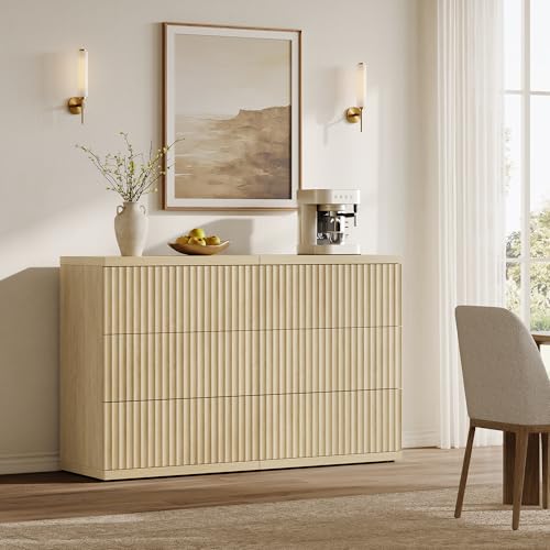 Image of SICOTAS Fluted Buffet Cabinet with Storage, Modern Sideboard Credenza with Larger Drawers, Mid Century Coffee Bar Table Media Console Accent Table for Dining Room Kitchen Hallway (3 PCS)