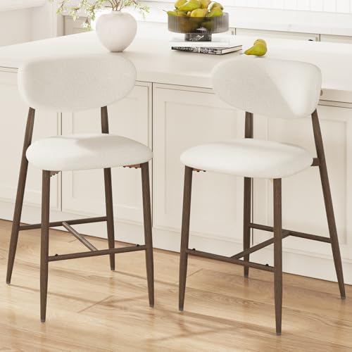 Image of MALOL Bar Stools Set of 2, Upholstered Counter Height bar stools with Backs and Metal Legs, Modern Kitchen Bar Stools for Kitchen Island, Counter, Beige