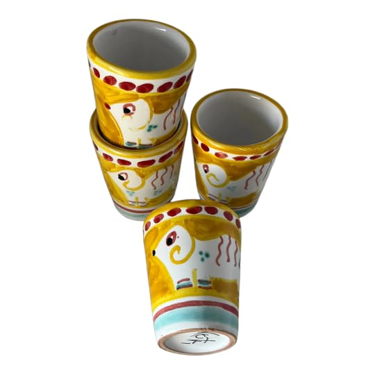 Set of 4 Hand-Painted Italian Ceramic Limoncello Glasses – 1.25 oz – Made in Italy – Colorful Animal Design – Traditional Shot Glasses for Limoncello, Grappa, or Espresso
