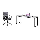 Conjunto de Mesa Studio Branca 180 cm com Cadeira de Escritório Diretor Giratória Oslo Preta