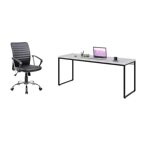 Conjunto de Mesa Studio Branca 180 cm com Cadeira de Escritório Diretor Giratória Oslo Preta