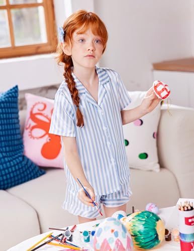 Image of Arshiner Girls Pajamas Silk Satin Pajama Set Button Pjs Ruffle Sleepwear