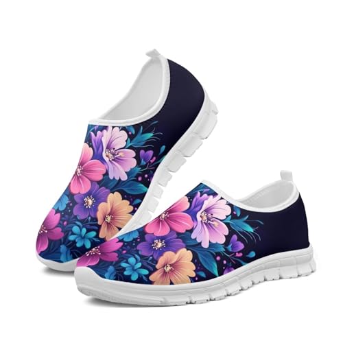 Image of Floral Sneakers for Women Colorful Art Shoes for Women Slip On Casual Work Shoes