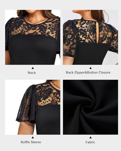 Image of Plus Size Cocktail Dress - Lace Wedding Guest Party Crew Neck Short A Line Dresses Women