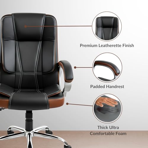 Image of activa Ergonomic Office Chair | Leatherette Seating Chair with Adjustable Height | 3-Year Warranty | 360 Revovling Chair| Comfortable Padded Seating /Suitable for Office /Study (Venture, Black & Tan)