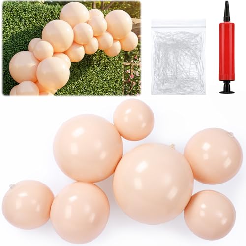 Junkin Reusable Inflatable Balloon Garland Arch Kit 7 Pcs Linked PVC Balloons with Elastic Bands and Mini Air Pump for Birthday Wedding Baby Shower Outdoor Events Party Decoration(Beige)