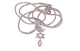 Holy Land Market Unisex Religious Messianic Seal Necklace with White Opal Stones, Rhodium Plated, 20 Inch Chain, Jewish Necklace
