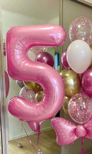 Image of Pearlescent Pink Number Balloon 40 Inch, 0 Number Balloons, 10 20 30 40 50 Numbers Balloon Birthday Decorations, Party Supplies for Women