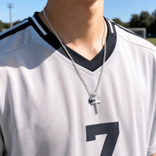 Soccer Cross Necklace for Boys, Stainless Steel Christian Sports Jewelry - image 6