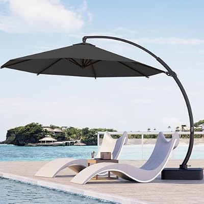 Tobeos 11FT Cantilever Umbrella with Base Included,Heavy Duty Cantilever Patio Umbrella Offset Umbrella with 360° Rotation for Pool,Garden,Backyard,Deck(Black)