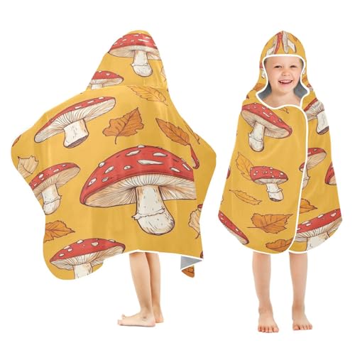 Kigai Mushroom Hooded Beach Towel for Kids Soft Absorbent Quick Dry Bath Towel with Hood Lightweight Toddler Shower Pool Bath Wrap for Boys Girls