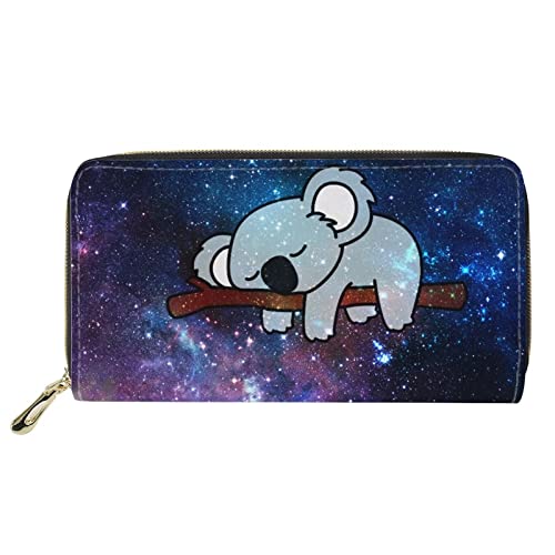 Image of Showudesigns Fashion Animal Women Men Leather Wallet Clutch Bag Long Purse Organizer, Koala Galaxy, One Size