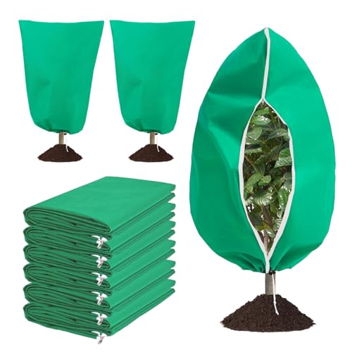Eunika 6 PCS Plant Covers Freeze Protection, 47.2'x31.5' Frost Blankets with Zipper Drawstring Reusable Winter Plant Protectors Bag Covers for Outdoor Garden Trees, Shrubs Cover for Frost Cold Pest