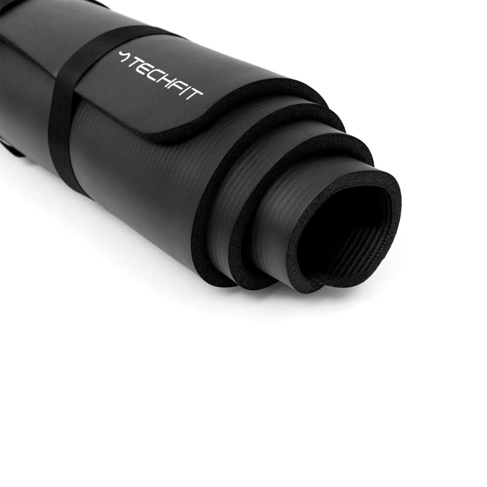 TechFit Tappetino Yoga 180 x 60 cm 10 mm Antiscivolo, nero | Materiale: Schaumstoff, con tracolla, imbottito e comodo, per Pilates, ginnastica e stretching