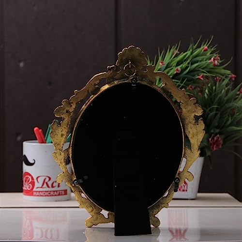 Image of KridayKraft Table Mirror Gold Plated for Gift Love one Festival Gift Perfect for Birthday, Anniversary Wedding (Floor Mount, Oval, Framed)