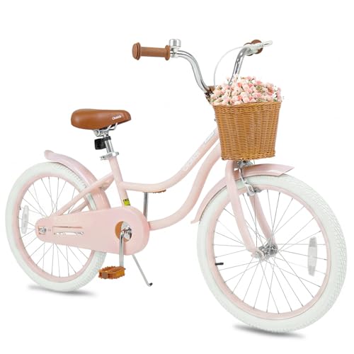 Olakids Kids Bike, 12 14 16 18 20 Inch Toddlers Bike with Rattan Basket Safety Bell Adjustable Seat and Handlebar, Children's Bicycle for Girls Boys