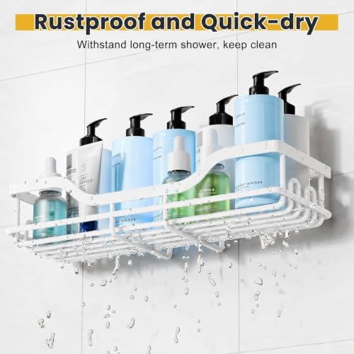 Image of OMAIRA 3-Pack Shower Caddy with Soap Holder, Adhesive Rustproof No-drill Strudy Loading Inside Shower Organizer Shelves Rack Storage Bathroom Organization for Smooth Wall Glass Tile, White (XX-Large)