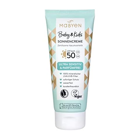 MABYEN Sonnencreme Baby - Sonnencreme Kinder - 100 ml, Mineralischer Sonnenschutz LSF 50, Zertifizierte Naturkosmetik - Natrue, Vegan, Parfümfrei, Klimaneutral, Gewinner des Healthy Living Awards 2022 Cover
