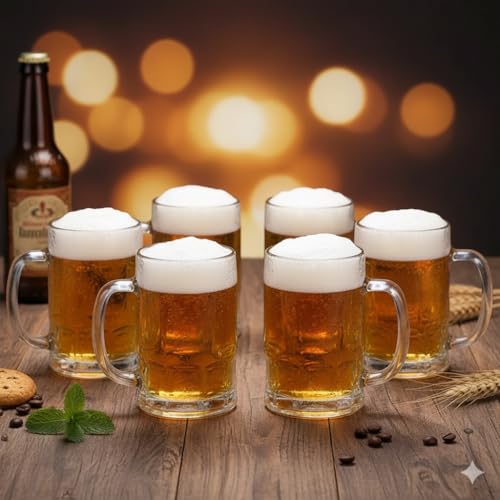 Image of BLACKCARROT Beer Mugs Set of 6, 400mL, Ideal for Cocktail /Mocktail /Beer /Smoothie /Shake /Sundae /Pina Colada, Perfect for Gifting, Freezer Safe