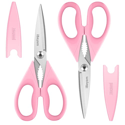Gifts for Women, Mom, Wife, Girlfriend, Sister, Her - Happy Birthday, Halloween, Christmas Day, Mothers Day Gifts, iBayam Kitchen Scissors Heavy Duty Meat Poultry Shears Dishwasher Safe, Pink Stuff