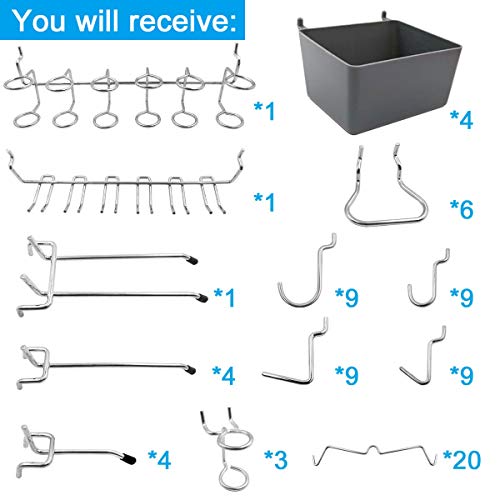Surtido de ganchos de tablero de clavijas con cestas de clavijas, cerraduras de clavijas, para organizar varias herramientas, 80 piezas