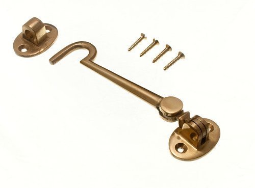 Crochet de cabine laiton 125mm anti claquement porte et volet avec vis x3