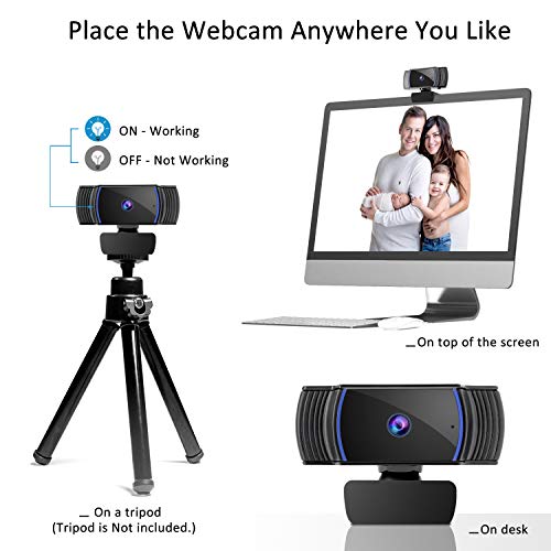 1080P hd Webcam Auto Focus with Microphone, Roadom 2Mega Pixel Full HD USB Camera for PC/Computer/Laptop, 360°Rotatable Tripod-Ready for Zoom Meeting/Video Calling/Vlogging/Skype/Broadcasting