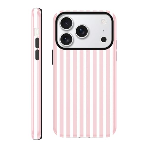 Yirlbey Righe Striped Estivi Cover per iPhone 17 Pro max 6,9', Custodia Aesthetic Summer Bianco Rosa Stripes Disegno Design Motivo Antiurto Brillantini Silicone Posteriore Protettiva Ragazze Case