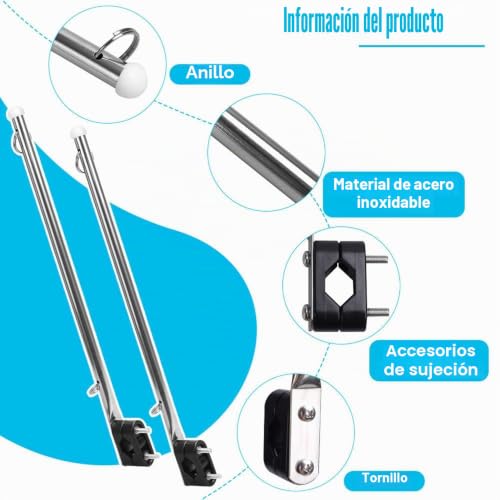 Mástil de bandera para barco con máxima resistencia a la corrosión marina pack de 2 3
