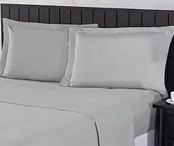 Jogo de Cama Casal 400 Fios Percal 04 Peças Com Lençol de Cima e Aba Americana, Antiácaro, Anti-pilling com Toque Macio - Cinza,Casal