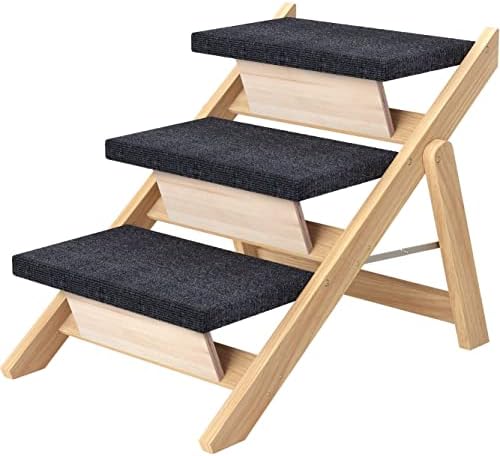 RunLexi Pet Stairs/Steps, Medium Dogs Steps for High Beds, Sofa, Couch, Car, 2-in-1 Foldable Wood Dog Ramp with Non-Slip Pads, Safety, Durable Portable Dog/Cat Ladder Up to 110 lbs, 3 Steps