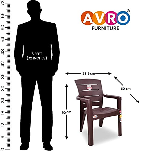 Image of AVRO FURNITURE Plastic Armchairs, Set of 2, Solid Back, Matt Finish, Strong & Sturdy Use for Home, Living Room & Dining, 200kg Capacity, Easy to Clean, 60D x 58W x 90H cm, 3 Year Guarantee, W.Brown