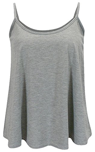 Image of Womens Sleeveless Swing Vest Top Camisole Strappy Flared Skater Tank T-Shirt, XL 16-18, Silver Grey…