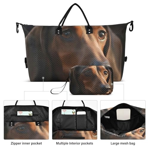 Large Travel Duffel Bag, Dachshund Puppy Sports Tote Gym Bag, Shoulder Weekender Overnight Bag for Women Men, Carry On Luggage with Toiletry Bags2