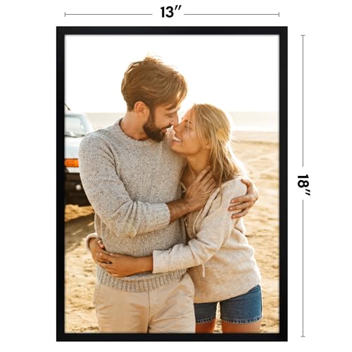 Image of Americanflat 13x18 Picture Frame with Polished Plexiglass - Streamline Collection - Thin Border Picture Frame for Wall Display - Hanging Hardware Included - Black