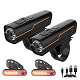 EBUYFIRE Lumières de Vélo Capteurs de Lumière et Affichage Numérique, Set d'Éclairage LED Rechargeable pour Vélo   Super Luminieux Phare Avant et Arrière,Lampe Torche Cyclisme (1 Ensemble)