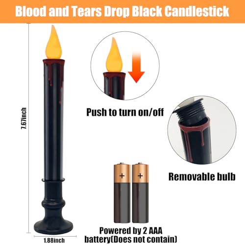 Image of Oviejo 10 Pack Halloween Black Electric Candles, Battery Operated Window Candles with Taper Flickering Bulbs, Flameless Halloween Window Candle with Timer for Table Kitchen Halloween Decor