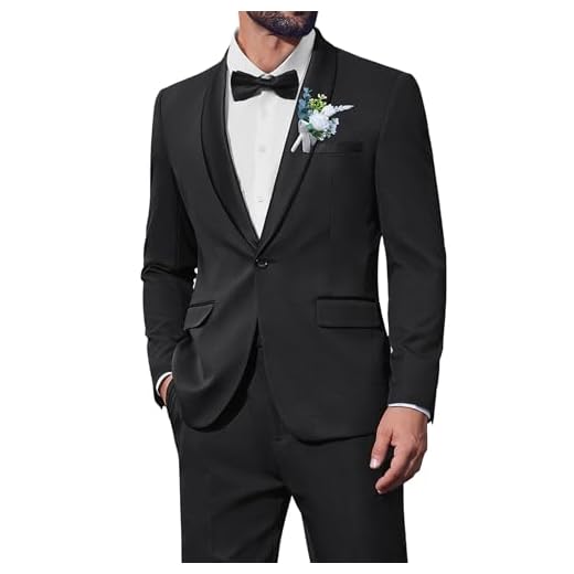COOFANDY Terno masculino de 2 peças slim fit xale lapela um botão formal smoking conjunto de calças para casamento, formatura, negócios, Preto, 46