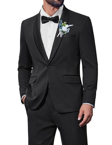 COOFANDY Mens Tuxedo Suit Set Slim Fit 2 Piece Dress Suit Shawl Lapel Tuxedo Jacket Pants for Wedding Dinner Prom Party