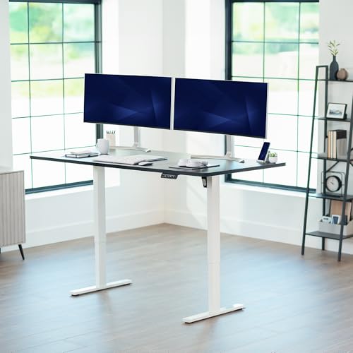 Image of VIVO Black 71 x 36 in Standing Desk, DESK-KIT-1W7B-36 | Electric, Holds 220 lbs, Sit Stand, Height Adjustable, Extra Deep Table Top, Memory Presets, 1B Series, White Frame