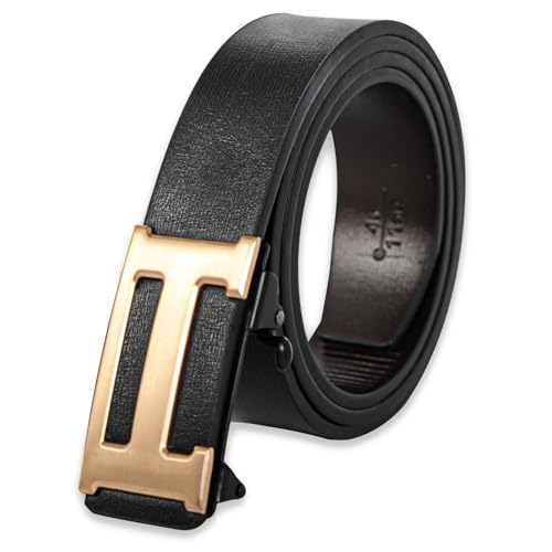 Image of Aurolran Men&Womens Leather Dress Belt Business Automatic Buckle Belt Color-Black Silver Gold