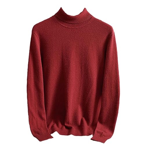 Alloaone Men 100% Solid Middle-Aged Thick Cashmere Half-High Round Neck Cashmere Sweater