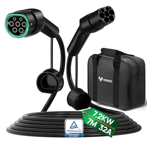 GONEO Cable de Carga Tipo 2 7,2kW 7M 32A Tipo 2 1 Fase Modo 3 para Coche E EV/PHEV Tipo 2 a Tipo 2/CSS2 EV Cable de Carga con Bolsa de Transporte
