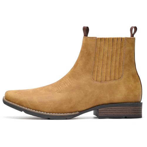 IUV Cowboy Boots For Men Square Toe Ankle Boots Western Chelsea Boot Casual Dress Slip On Men Shoes3