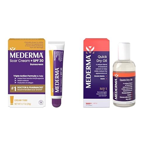 Mederma Scar Treatment Bundle - SPF 30 Scar Cream (0.7 oz) and Quick Dry Oil (2.02 oz) for Acne, Burns, Surgery, Stretch Marks & Uneven Skin Tone