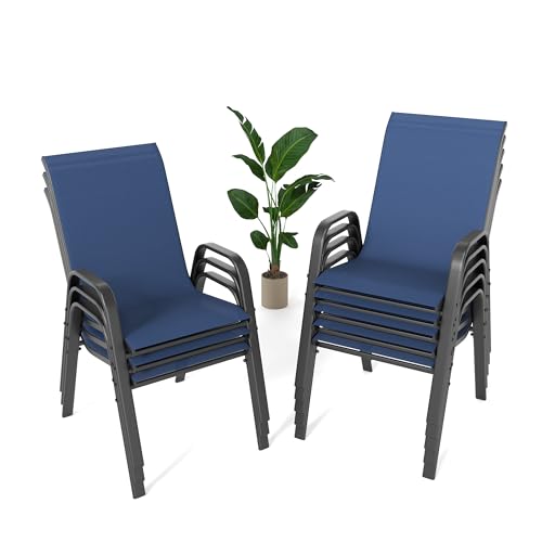 Image of Outdoor Patio Chairs Set of 8 Stackable Dining Chairs All-Weather Textilene Furniture Set for Pool Deck, Backyard, Garden