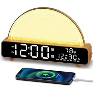 Sunrise Alarm Clock Wake Up Light with Sunrise Simulation White Noise Machine Touch Control Bedside Lamps Colors Atmosphere Lamp 30/60/90 Sleep Timer 13 Nature Sounds