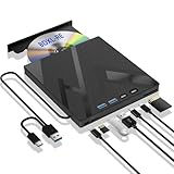 7 in 1 External Bluray Drive, USB 3.0 Type-C Optical External Bluray/DVD Drive Burner with SD/TF Port, Support 100G Disc R/W for PC Compatible with Windows XP/7/8/10/11 Mac Laptop Desktop